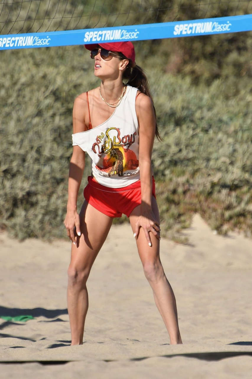 Alessandra Ambrosio Bikini Bottom Playing Beach Volley Beach Malibu