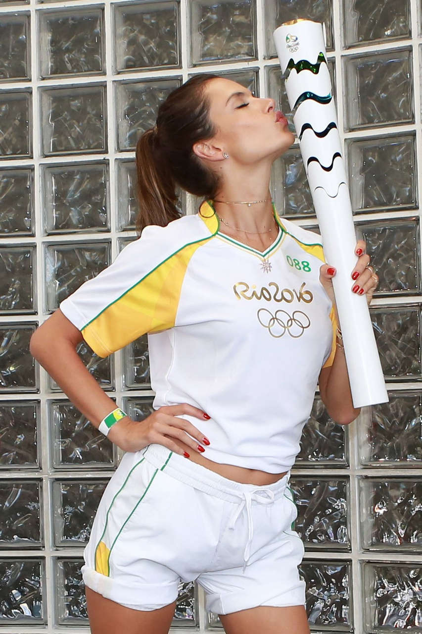 Alessandra Ambrosio Posing With Olympic Torch Rio De Janeiro