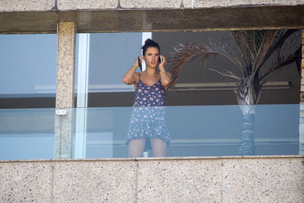 Alessandra Amnrios Chatting Phone Balcony Of Her Hotel Rio De Janeiro