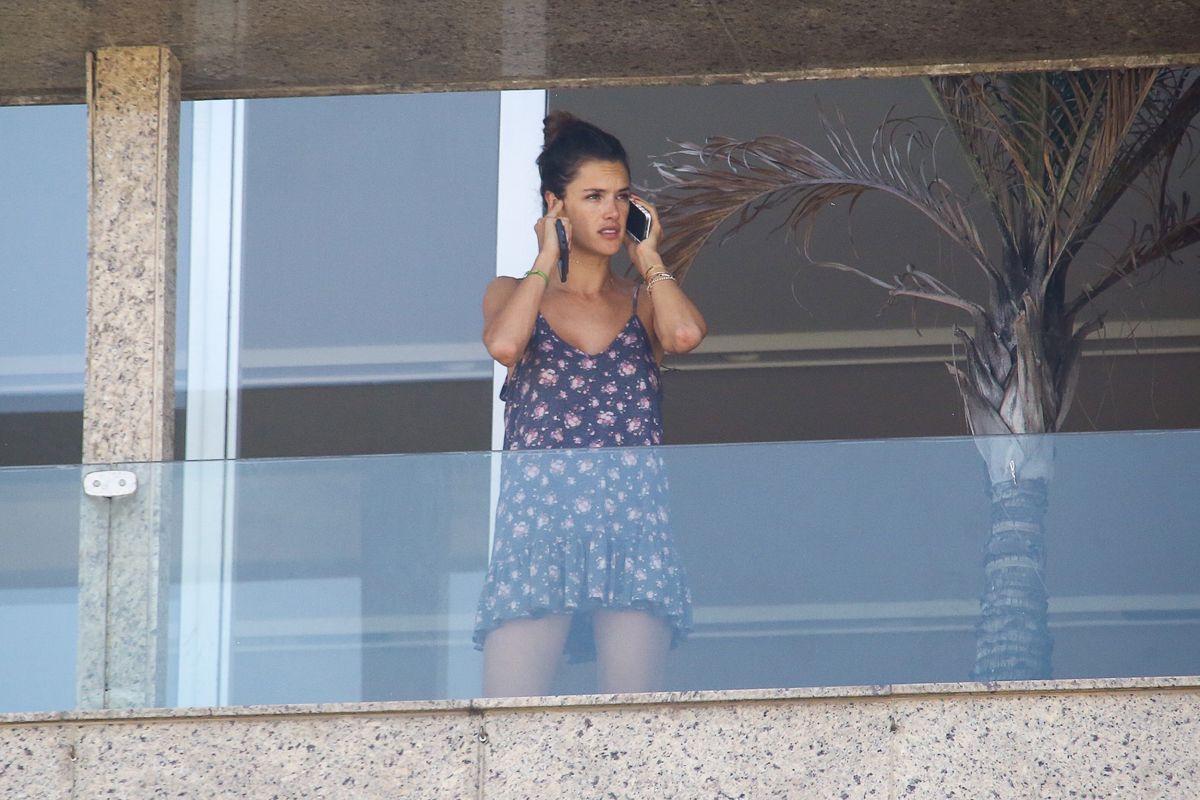 Alessandra Amnrios Chatting Phone Balcony Of Her Hotel Rio De Janeiro