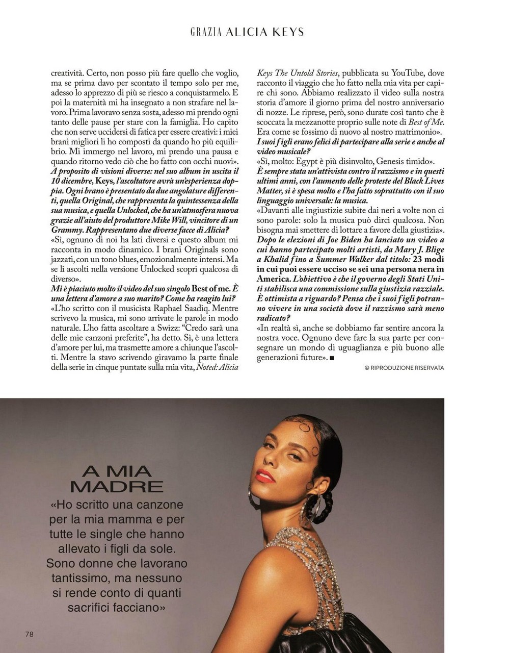 Alicia Keys Grazia Magazine Italy December