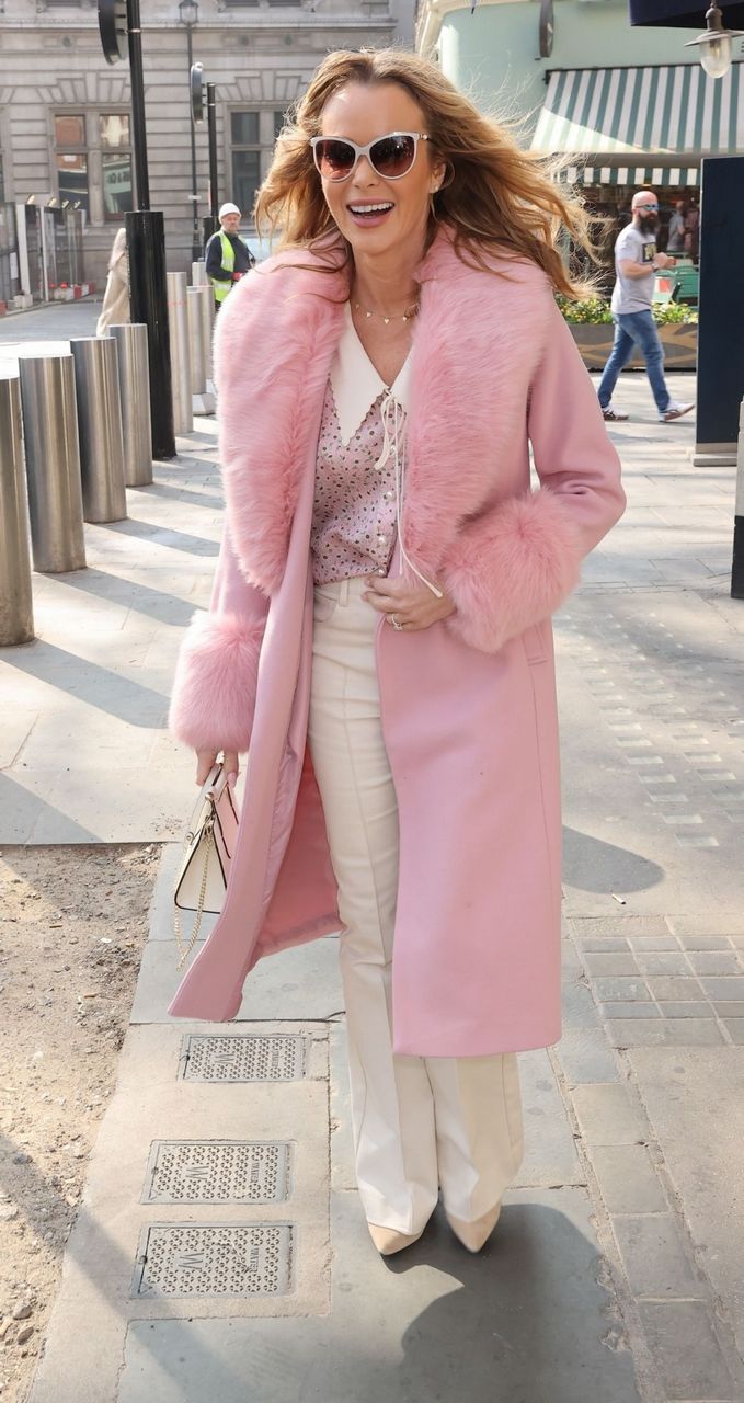 Amanda Holden Pink Fur Lined Coat Arrives Heart Radio London