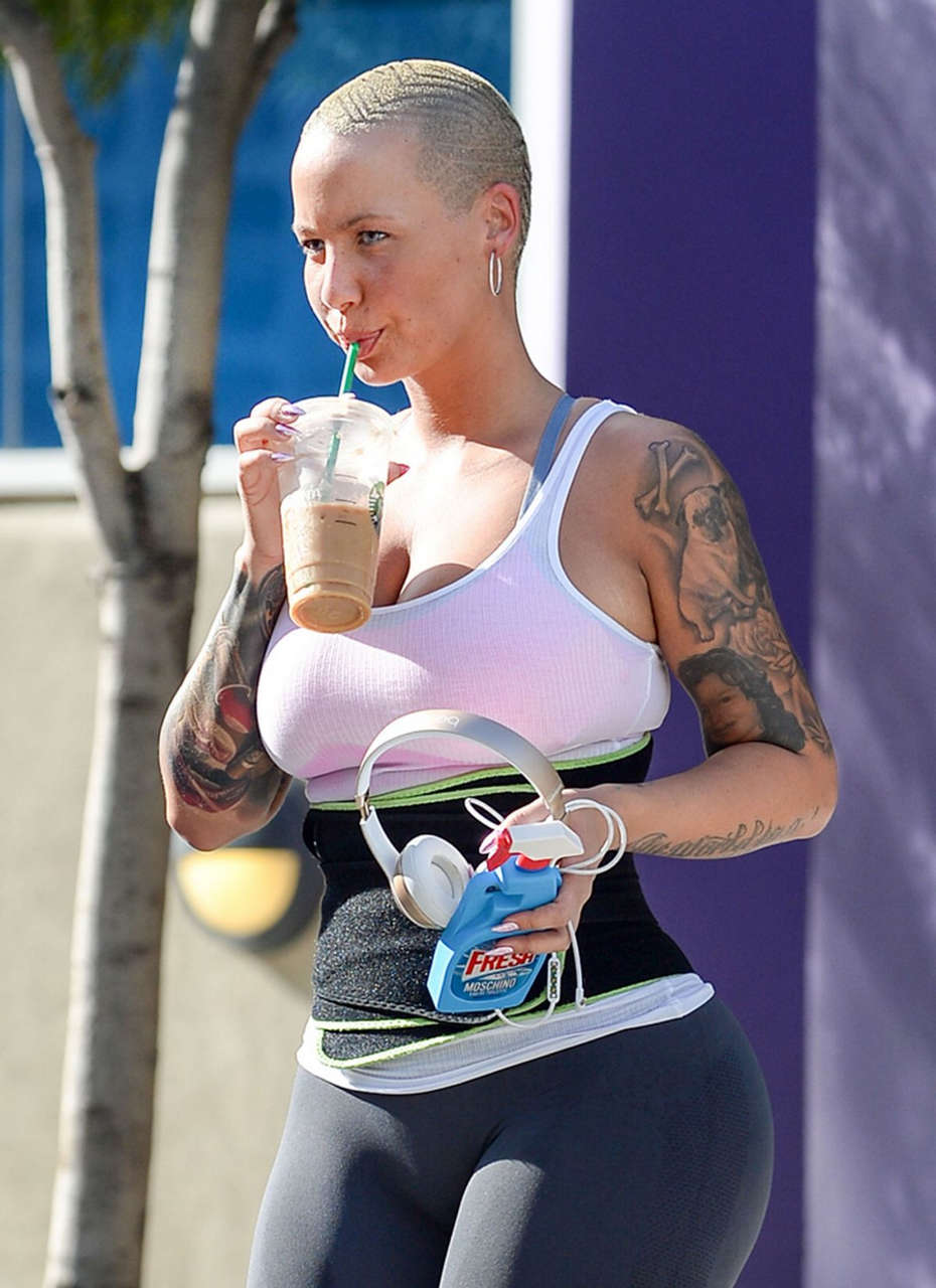 Amber Rose Takes Her Pink Ferrari To Gym Los Angeles