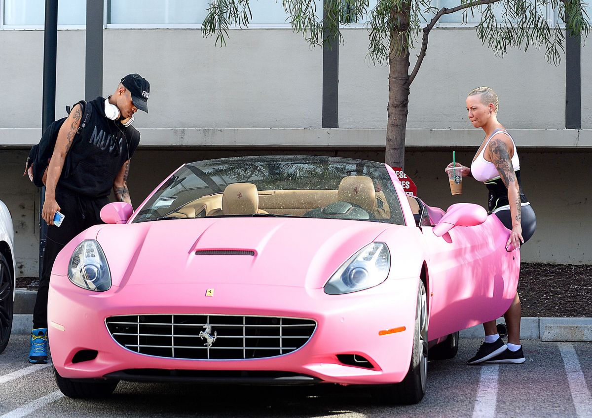 Amber Rose Takes Her Pink Ferrari To Gym Los Angeles