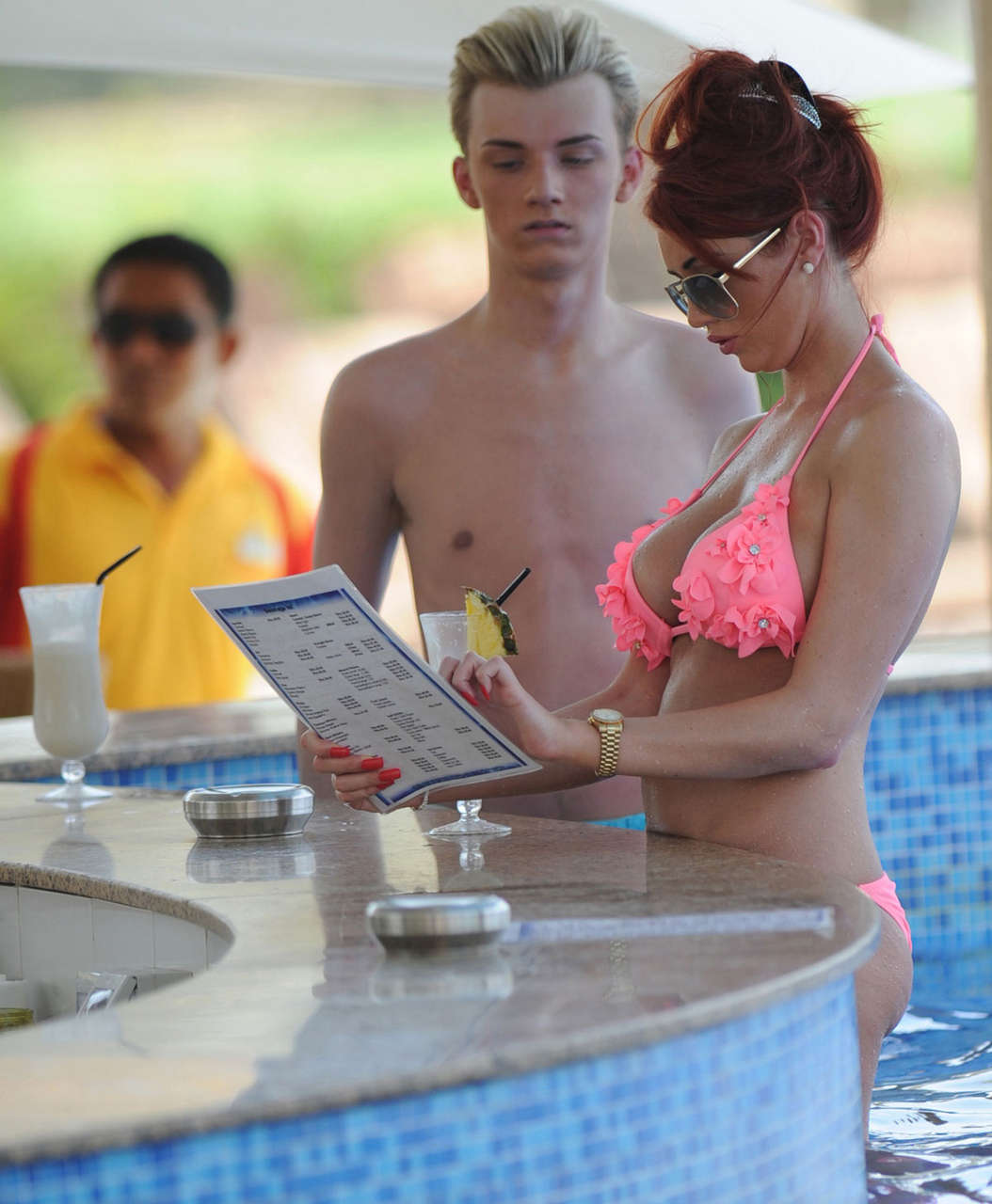 Amy Childs Pink Bikini Poolside Dubai