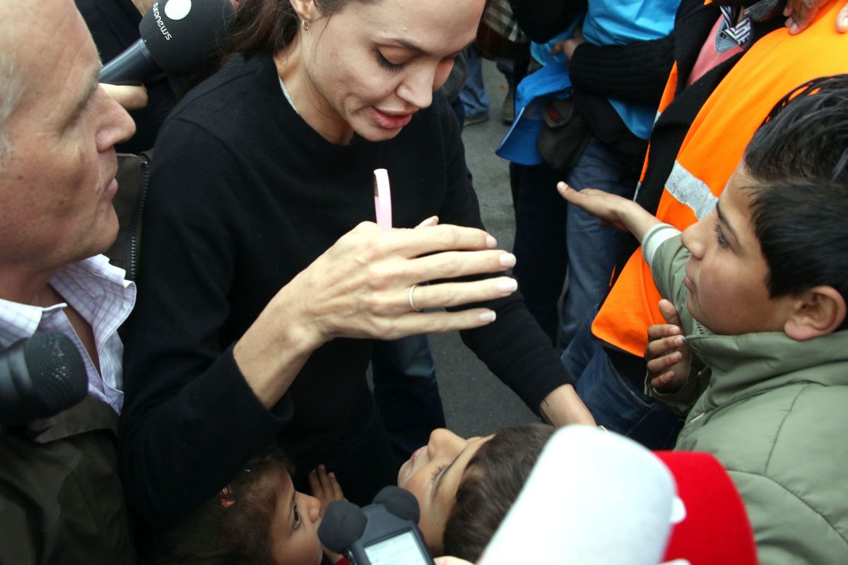 Angelina Jolie Piraeus Greece With Syrian Refugees