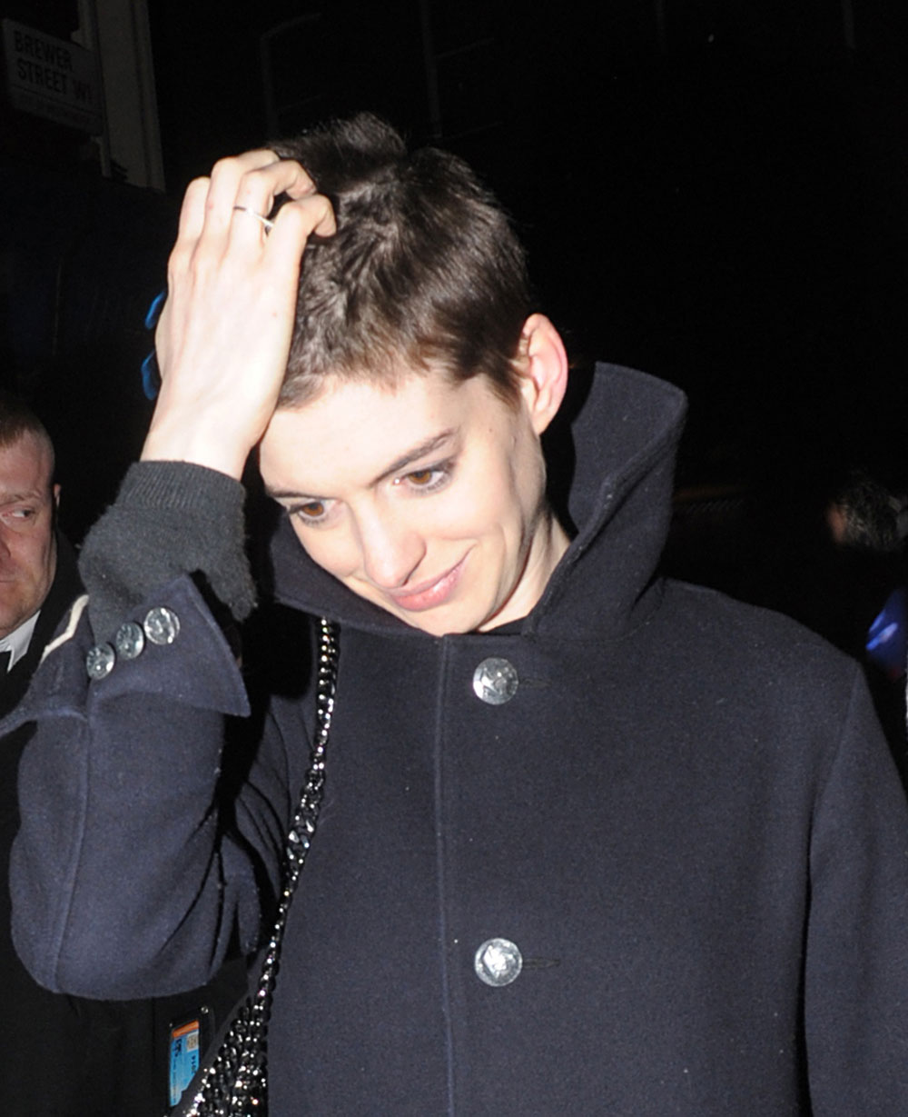 Anne Hathaway With Short Hair Leaving Box Club London