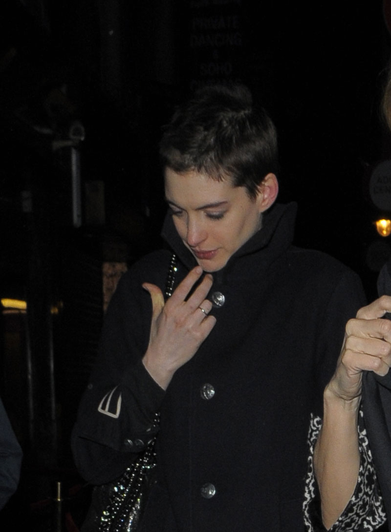 Anne Hathaway With Short Hair Leaving Box Club London