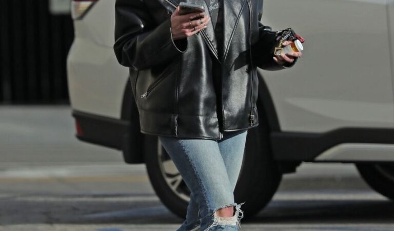 Ashley Benson Leather Jacket And Ripped Denim Out Los Angeles (10 photos)