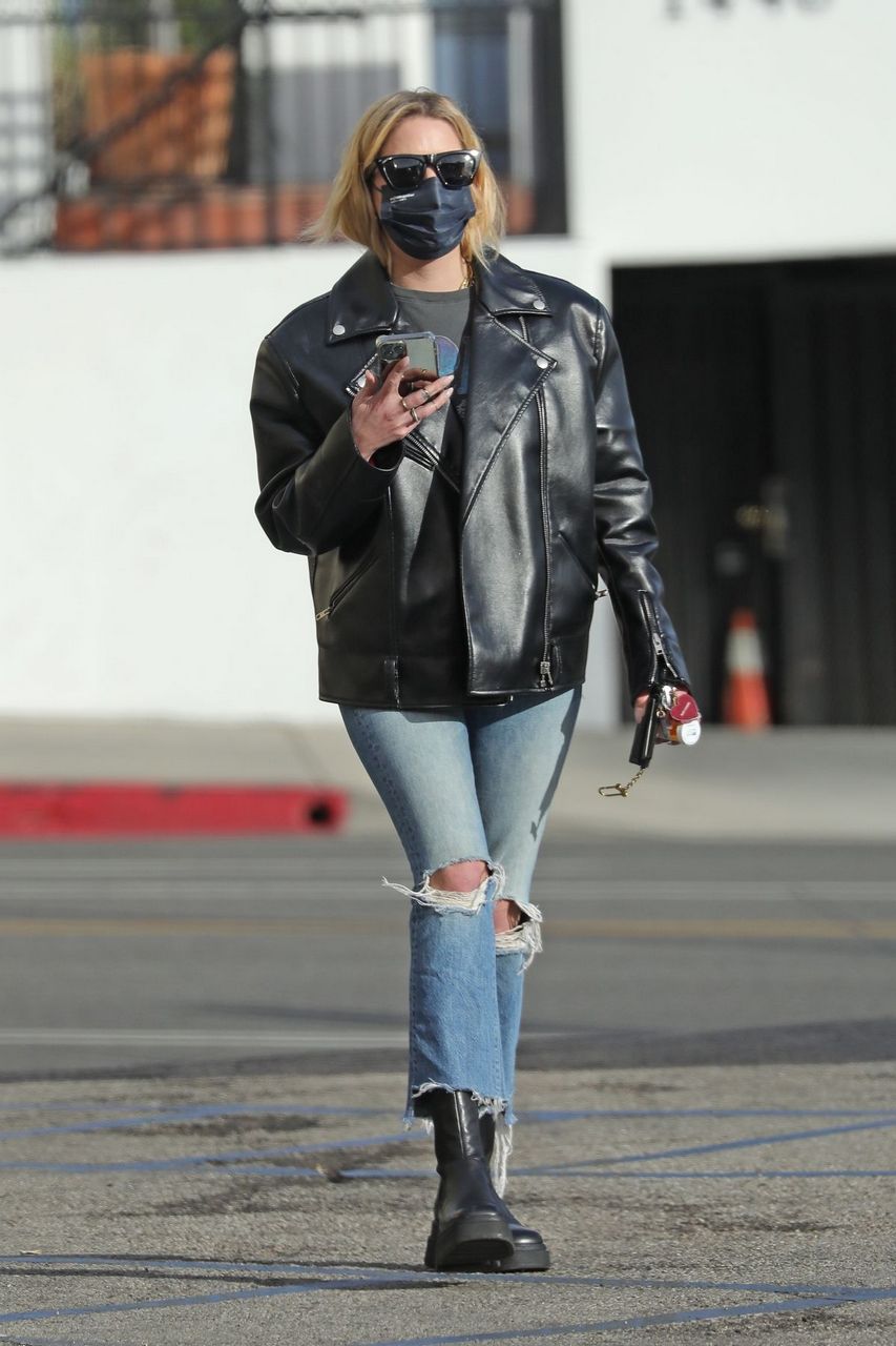 Ashley Benson Leather Jacket And Ripped Denim Out Los Angeles