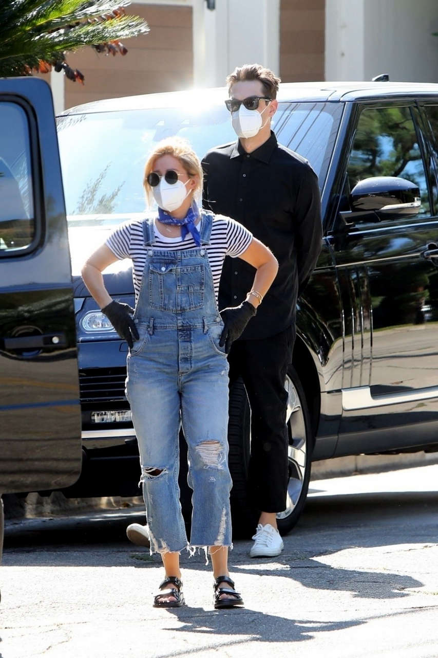 Ashley Tisdale Denim Overalls Out House Hunting Los Angeles