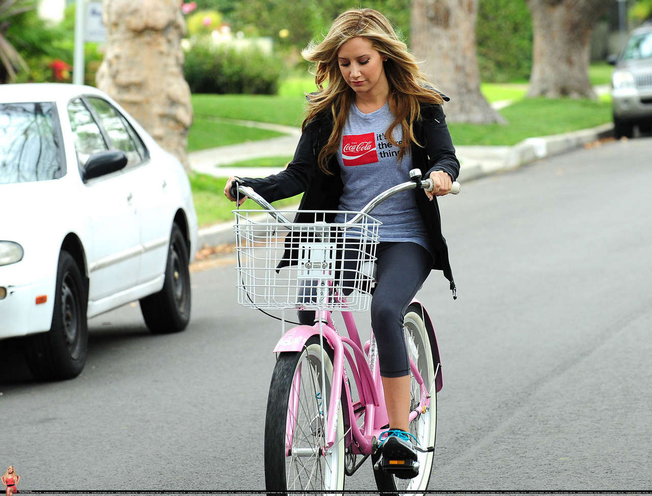 Ashley Tisdale Riding Her Pink Bike Toluca Lake