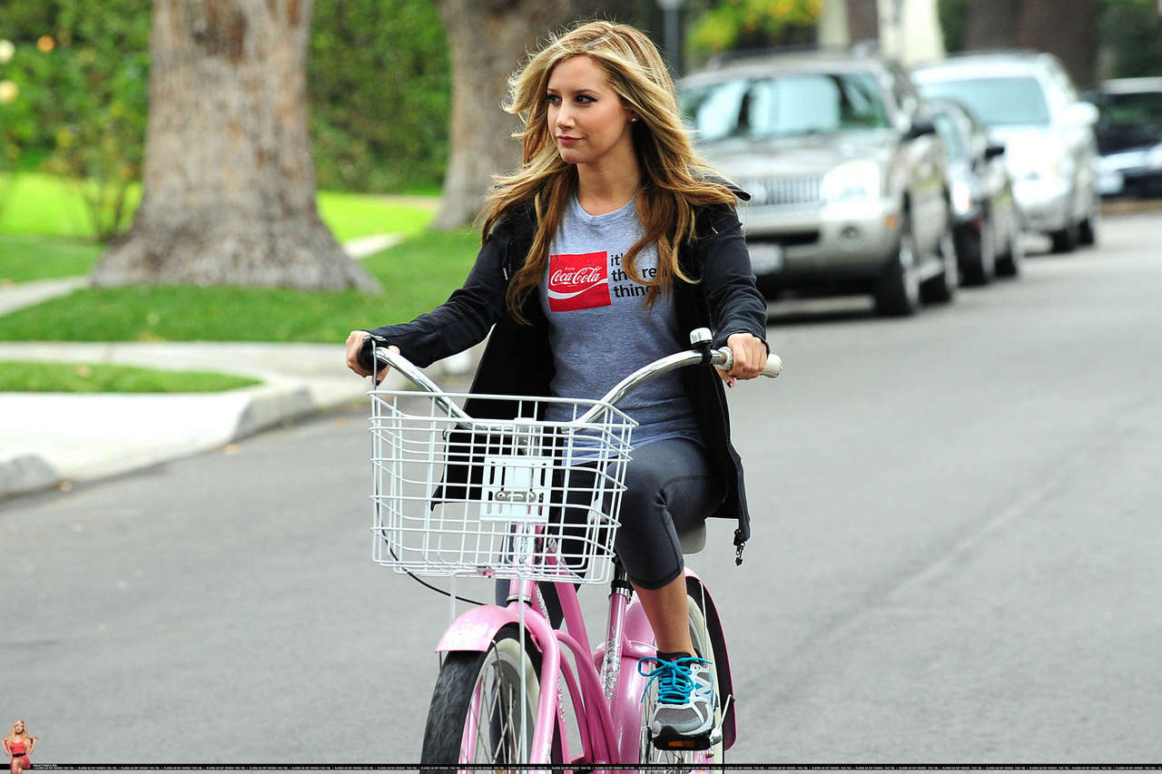 Ashley Tisdale Riding Her Pink Bike Toluca Lake