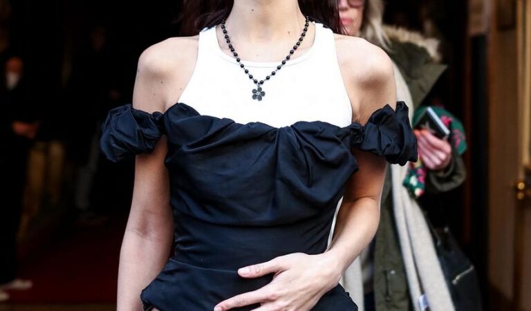 Bella Hadid Leaves Vivienne Westwood Fashion Show Cabaret La Nouvelle Eve Paris (7 photos)