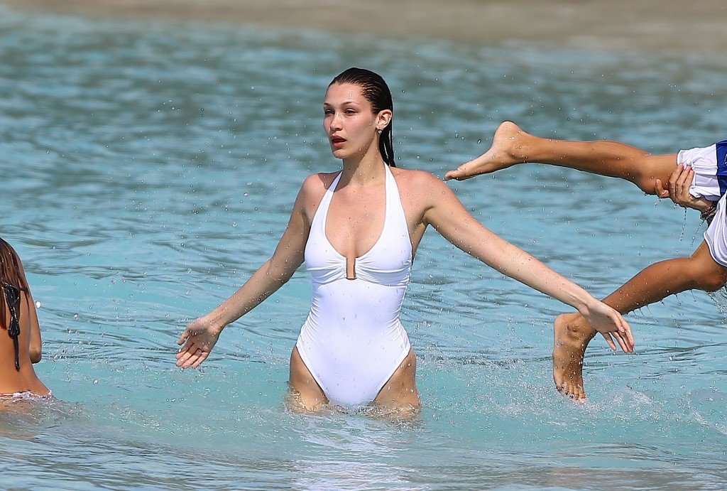 Bella Hadid White Swimsuit