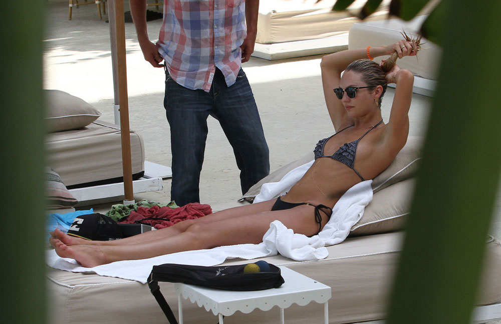 Candice Swanepoel Bikini Candids Beach Miami