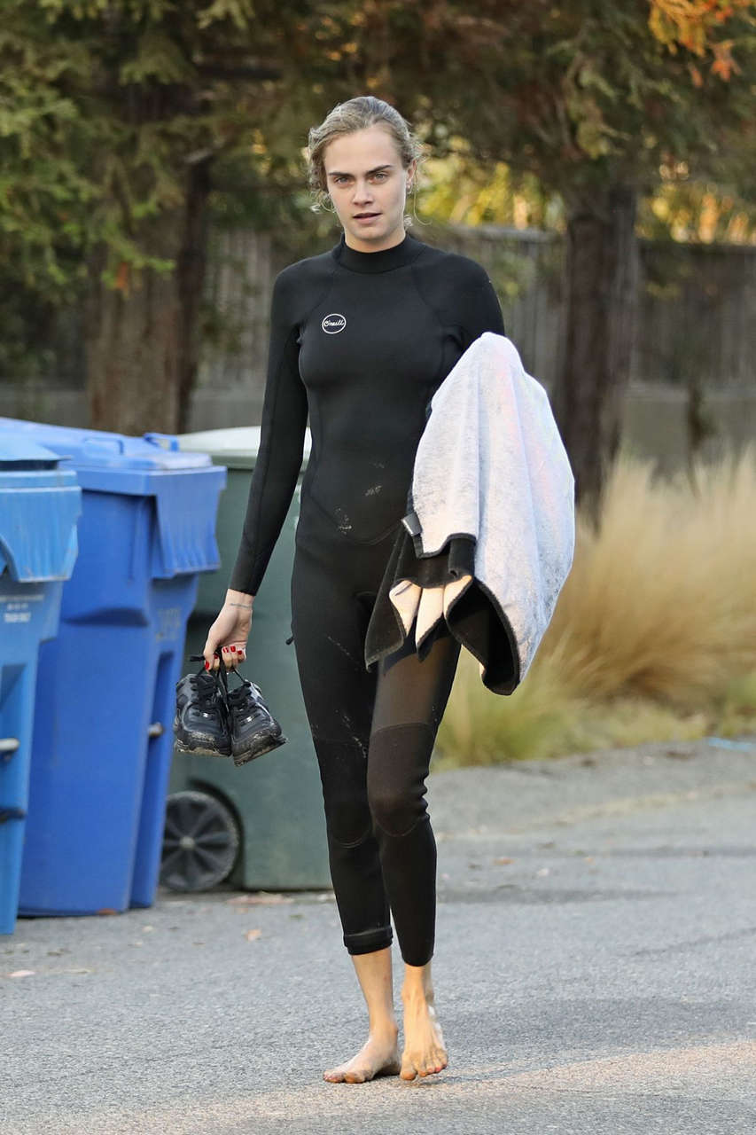 Cara Delevingne Wetsuit Out Surfing Malibu
