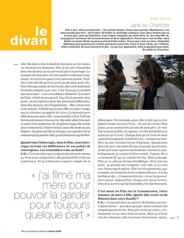 Charlotte Gainsbourg Psychologies Magazine France January