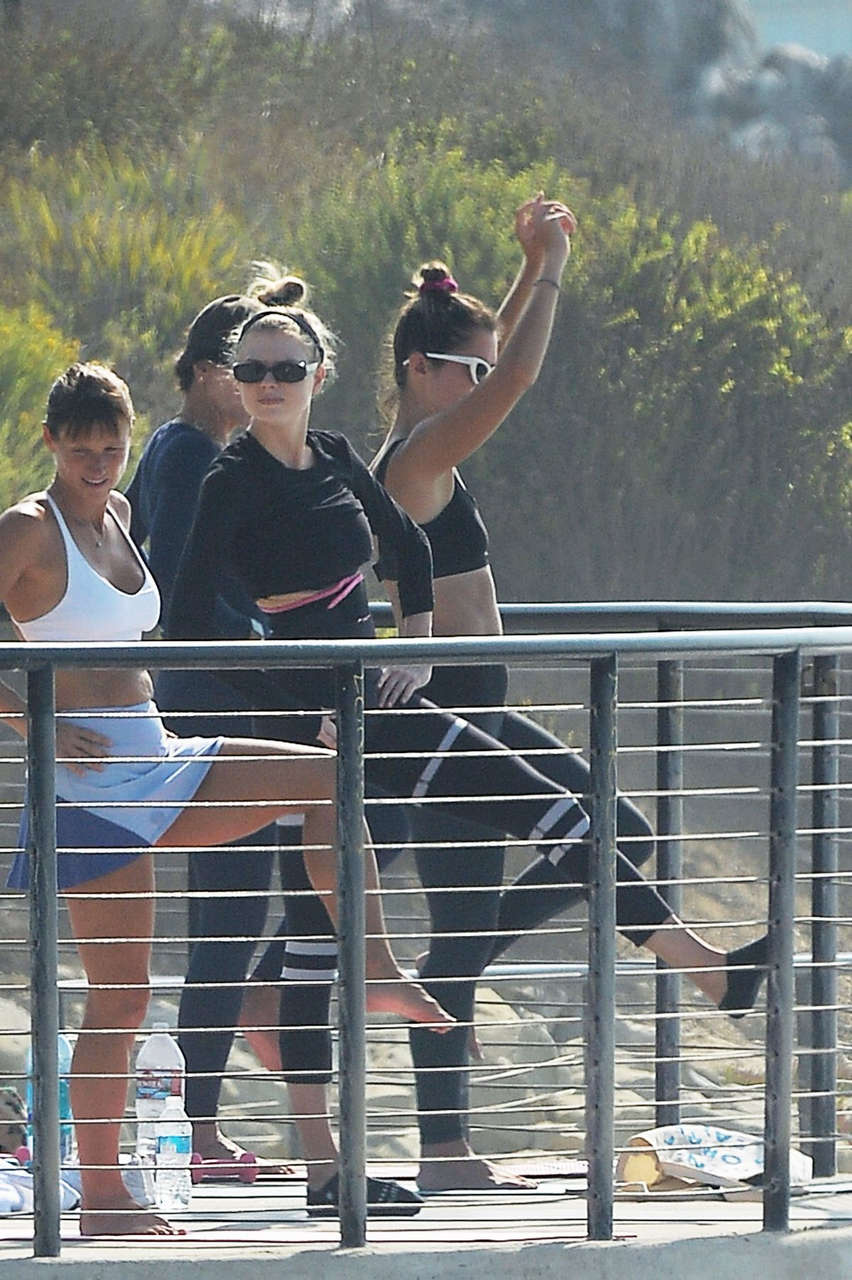 Charlotte Mckinney Doing Yoga With Friends Beach Malibu