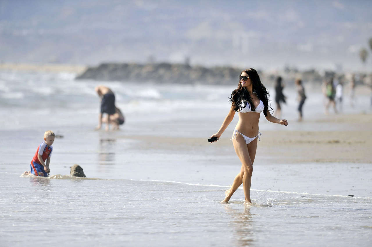 Chloe Sims White Bikini Beach Santa Monica