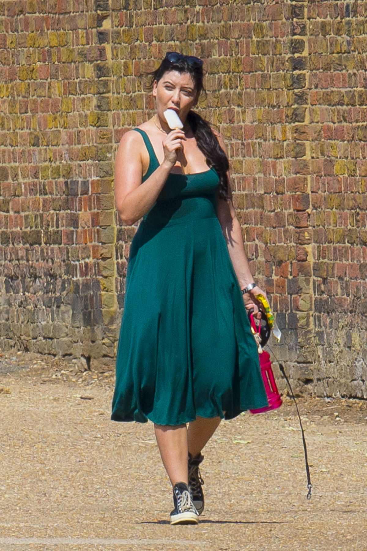 Daisy Lowe Green Dress Out With Her Dog London
