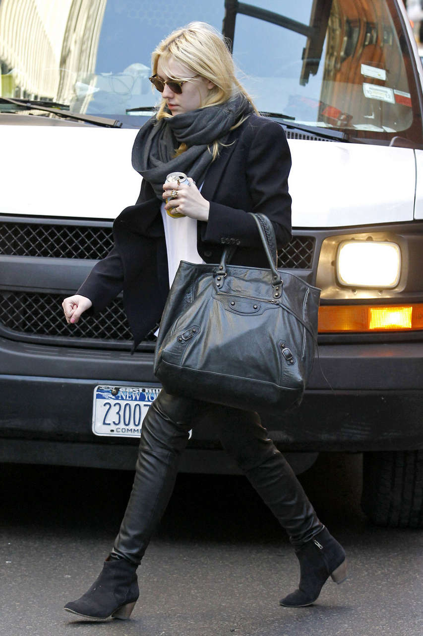 Dakota Fanning Leather Pants Out About New York