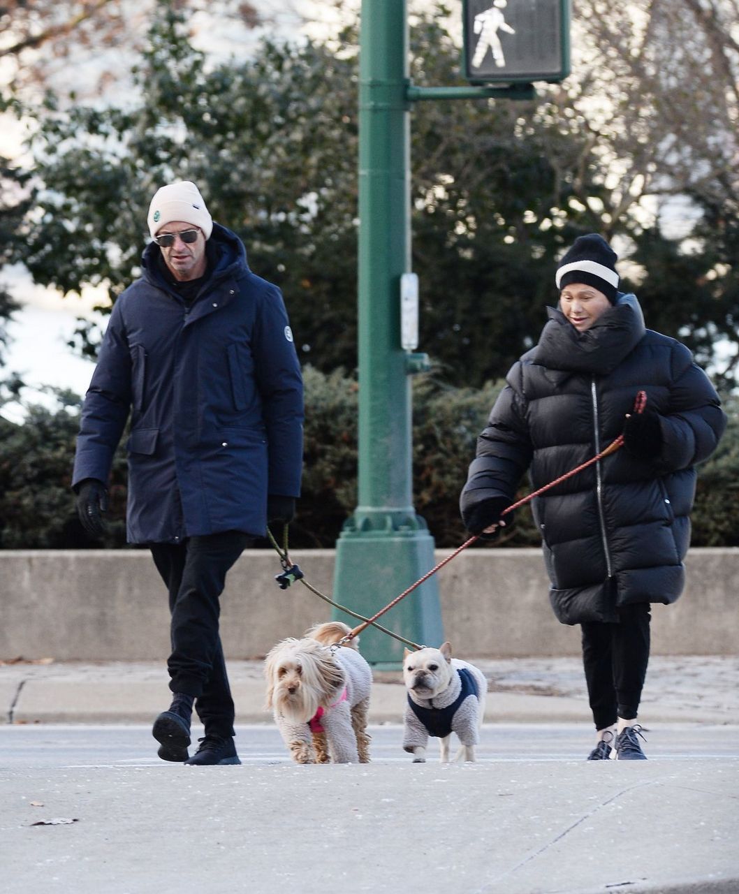 Deborra Lee Furness And Hugh Jackman Out With Their Dogs New York