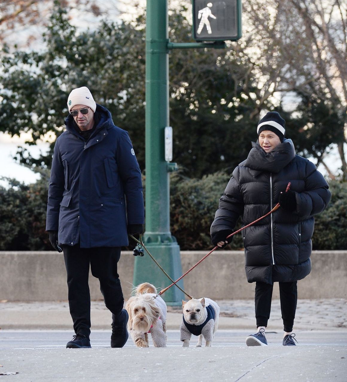 Deborra Lee Furness And Hugh Jackman Out With Their Dogs New York
