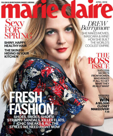 Drew Barrymore Marie Claire Magazine April 2016 Issue