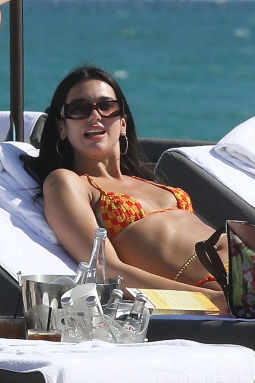 Dua Lipa Bikini Lounges Beach Miami