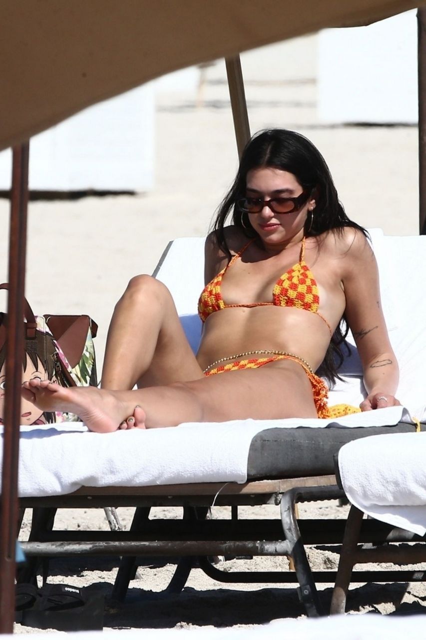 Dua Lipa Bikini Lounges Beach Miami