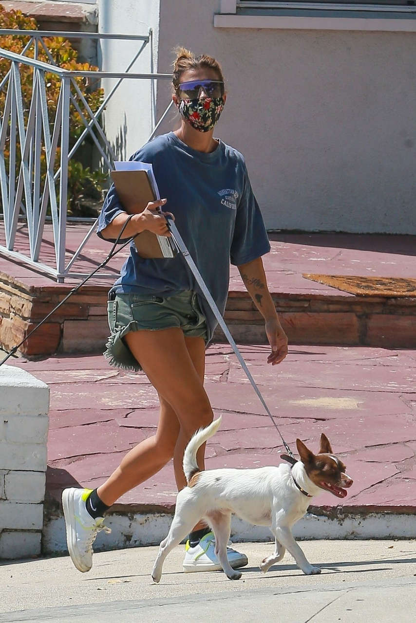 Elisabetta Canalis Denim Shorts Out With Her Dogs Beverly Hills