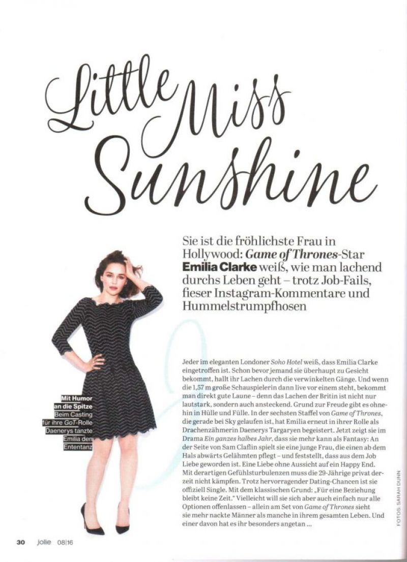 Emilia Clarke Jolie Magazine August 2016 Issue