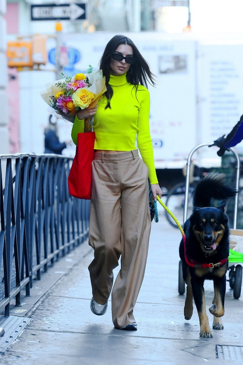Emily Ratajkowski Out With Her Dog Shopping For Fresh Flowers New York