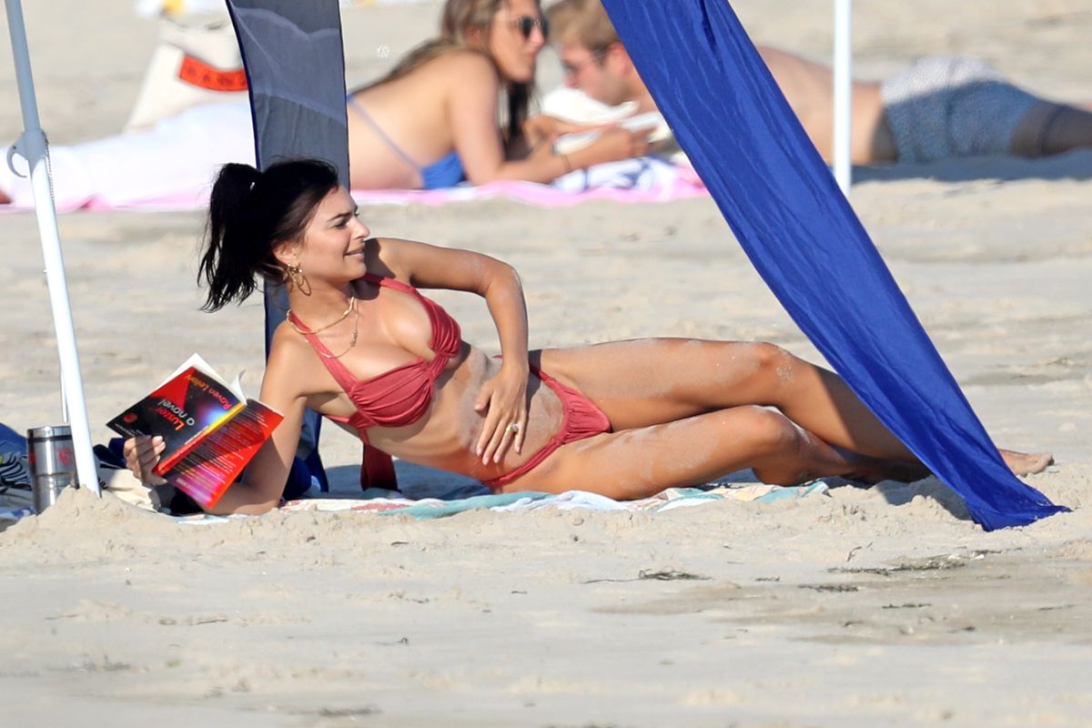 Emily Ratajkowski Red Bikini Beach Hamptons