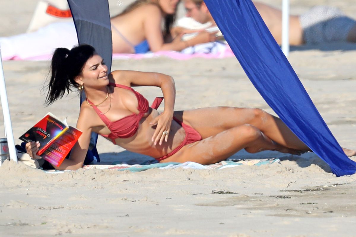 Emily Ratajkowski Red Bikini Beach Hamptons