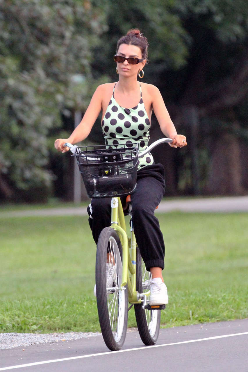 Emily Ratajkowski Riding Bike Out Beach Hamptons