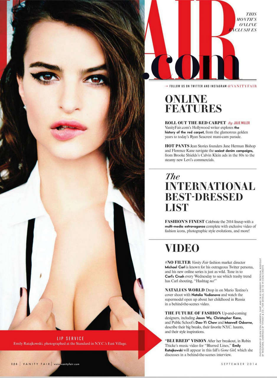 Emily Ratajkowski Vanity Fair Magazine September 2014 Issue