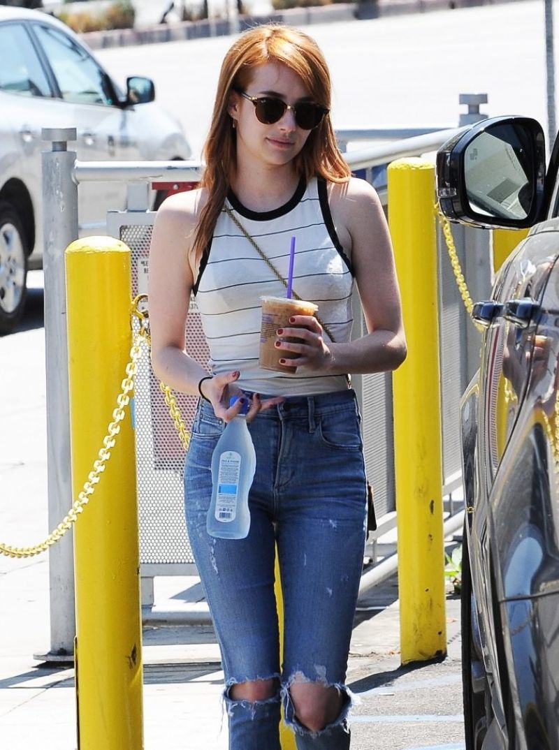 Emma Roberts Ripped Jeans Out For Coffee Los Angeles