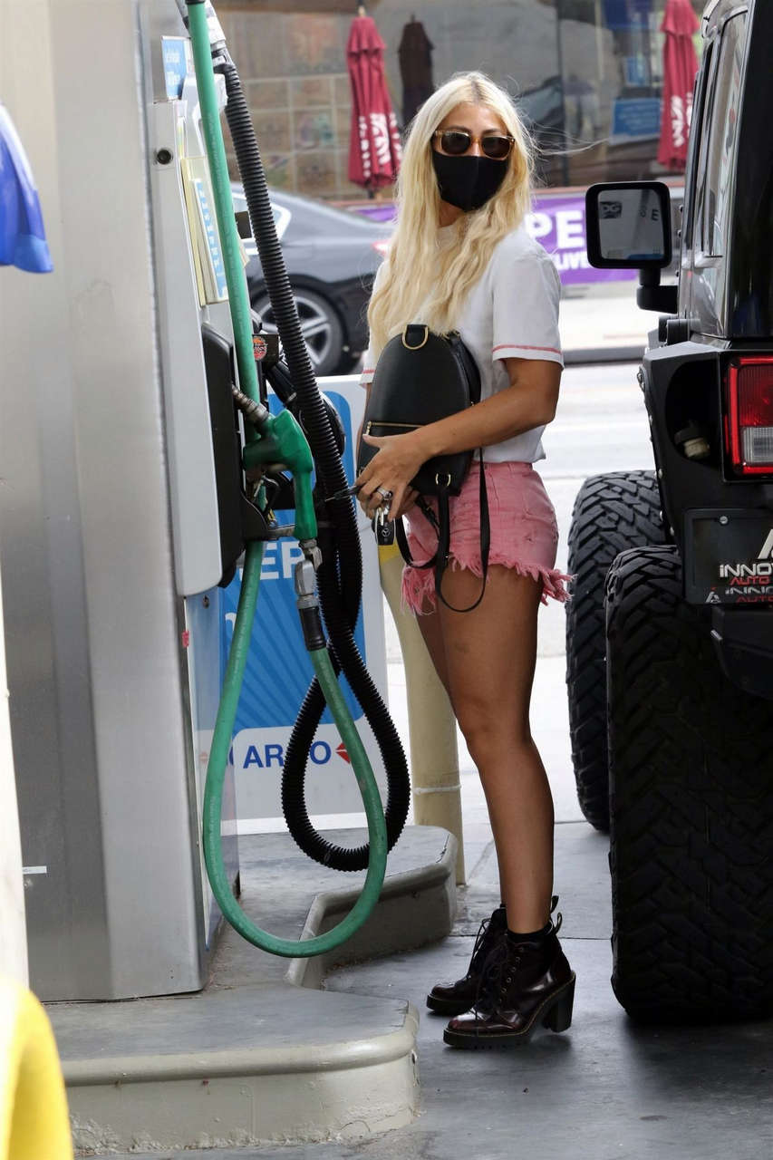 Emma Slater Denim Shorts Gas Station Los Angeles