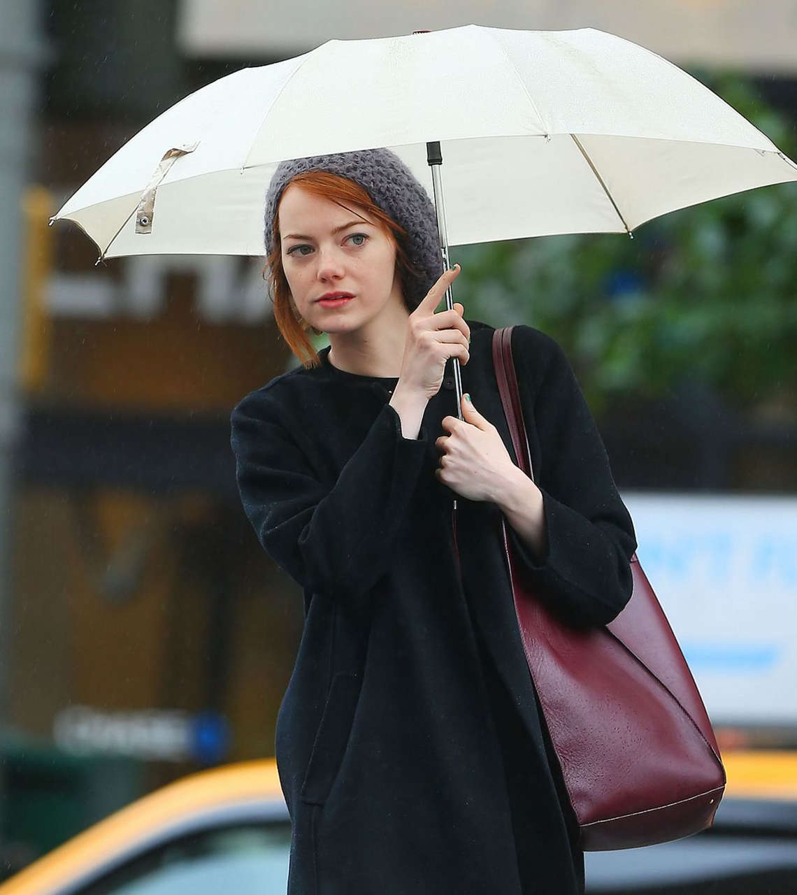 Emma Stone Rainy Day Out New York