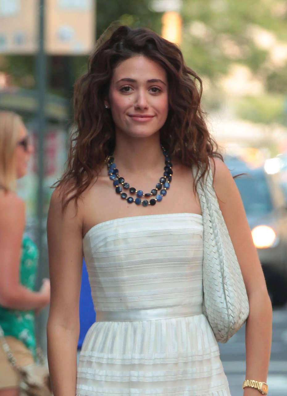 Emmy Rossum White Dress Out About New York