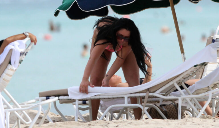 Fatmire Sinanaj Pink Bikini Beach Miami (9 photos)