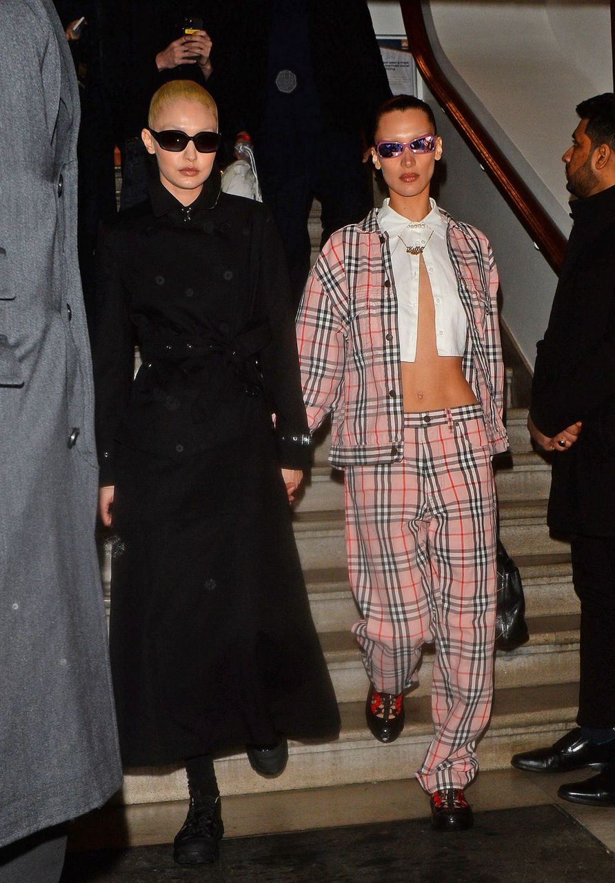 Gigi And Bella Hadid Arrives Burberry Fashion Show London