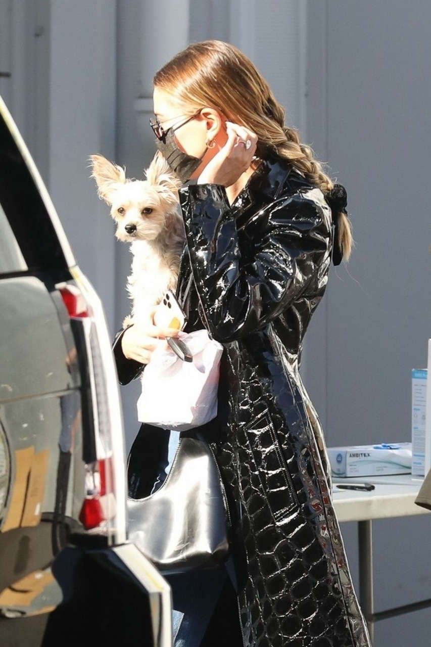 Hailey Bieber Arrives Studio With Her Dog Los Angeles