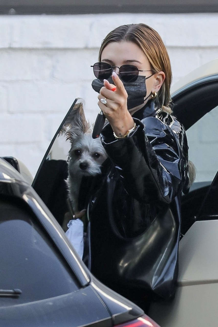 Hailey Bieber Arrives Studio With Her Dog Los Angeles