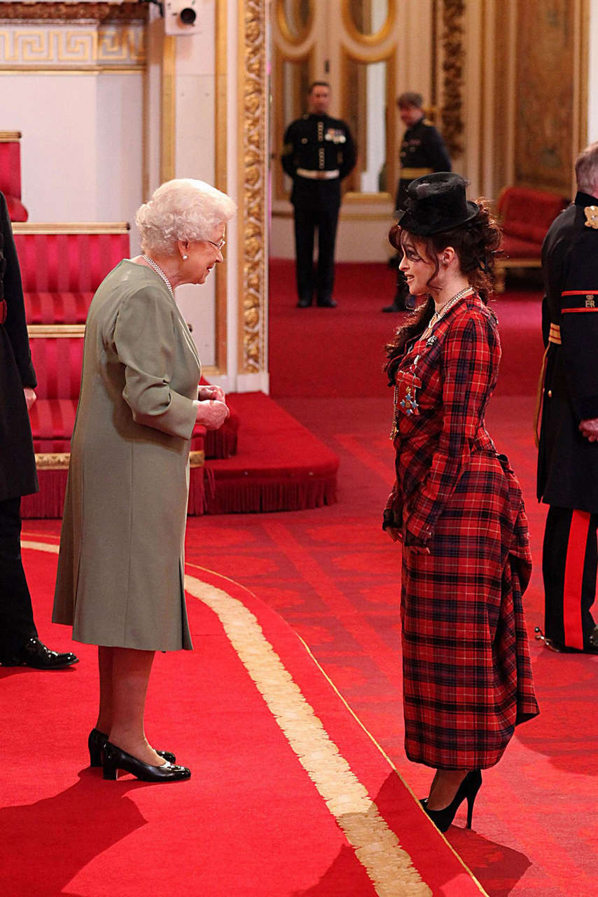 Helena Bonham Carter Cbe Medal Ceremony With Queen Elizabeth Ii