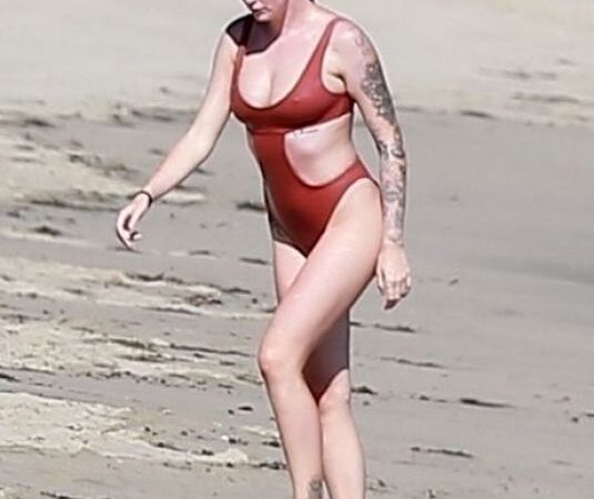 Ireland Baldwin Red Swimsuit Beach Malibu (22 photos)