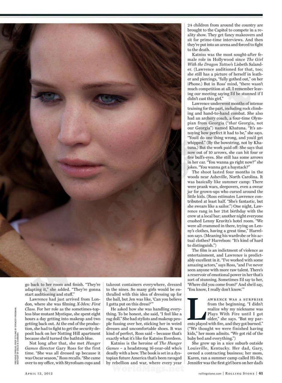 Jennifer Lawrence Rolling Stone Magazine April 2012 Issue