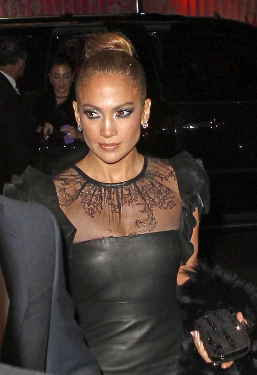 Jennifer Lopez Black Leather Mini Dress Glamour After Party